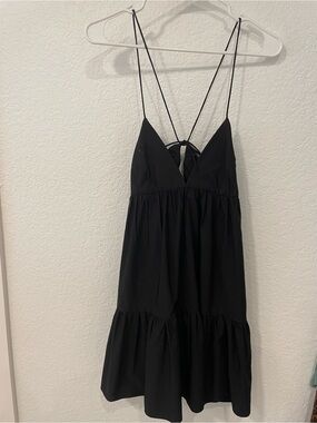 Zara Black Spaghetti-Strap Tiered Mini Dress